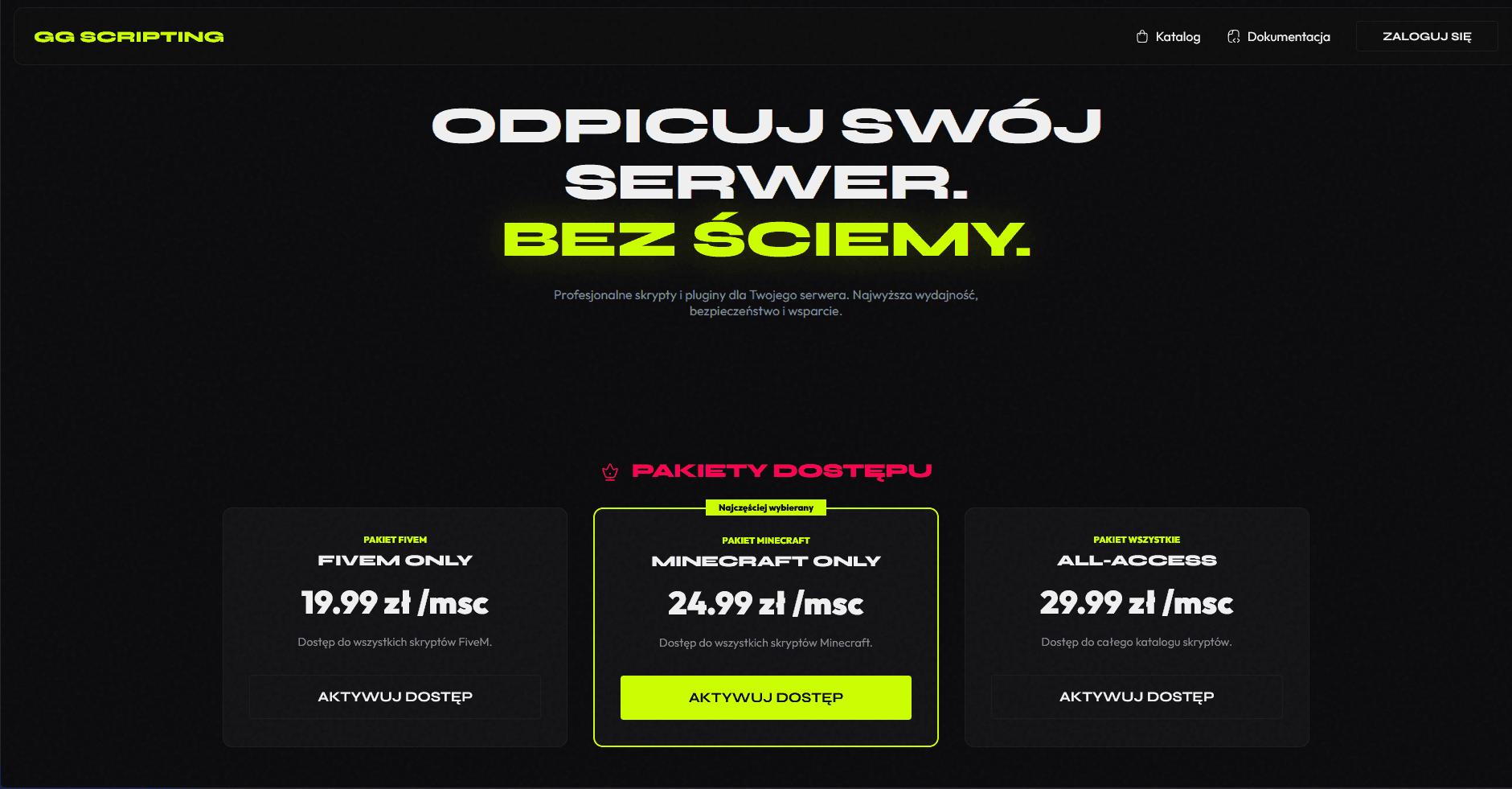 Strona Sprzedaży skryptów